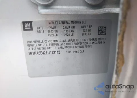 2014 Chevrolet Volt z USA, uszkodzony, nr VIN 1G1RA6E42EU173112